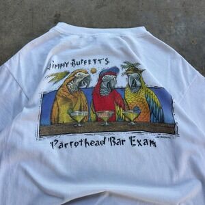 Vintage 90s Jimmy Buffett Parrot Head Bar Exam Graphic T-Shirt White Large (d12)